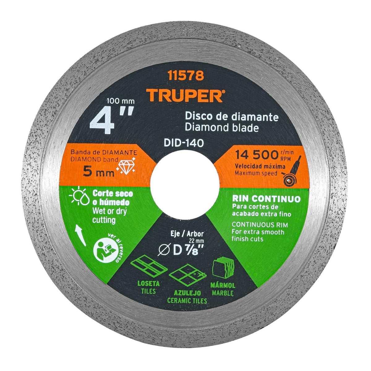 Truper Disco de Diamante Rin Continuo para Loseta y Azulejo - 4"