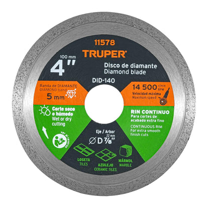 Truper Disco de Diamante Rin Continuo para Loseta y Azulejo - 4"