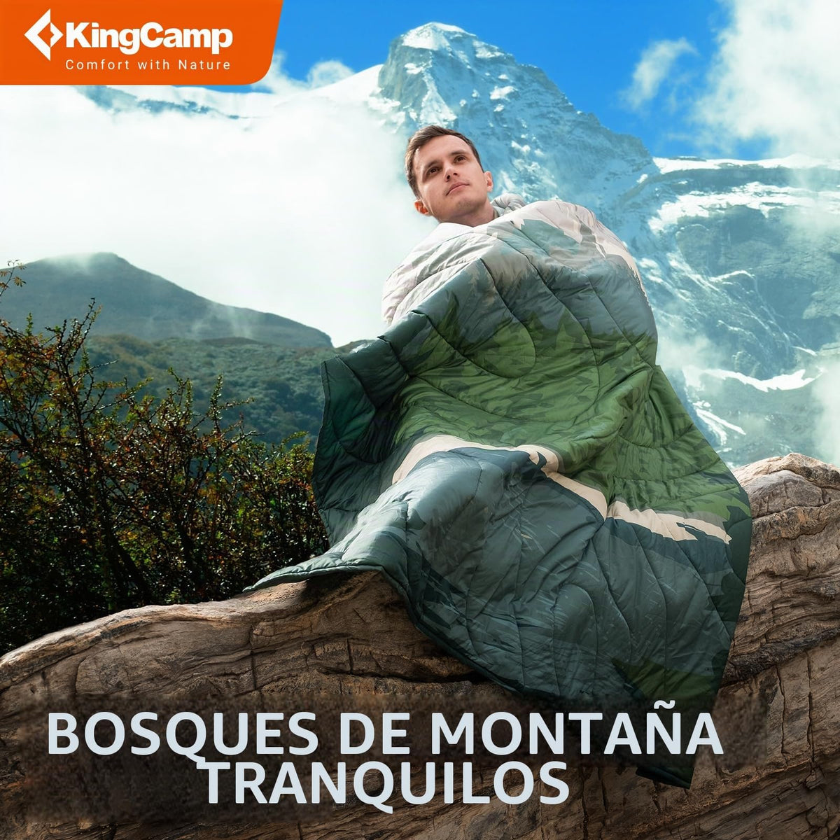 KingCamp Manta de Camping, Manta Portátil Alternativa al Plumón con Botones y Laços para Usarla, Impermeable y Cálida, Ideal para Viajes, Senderismo y Eventos al Aire Libre