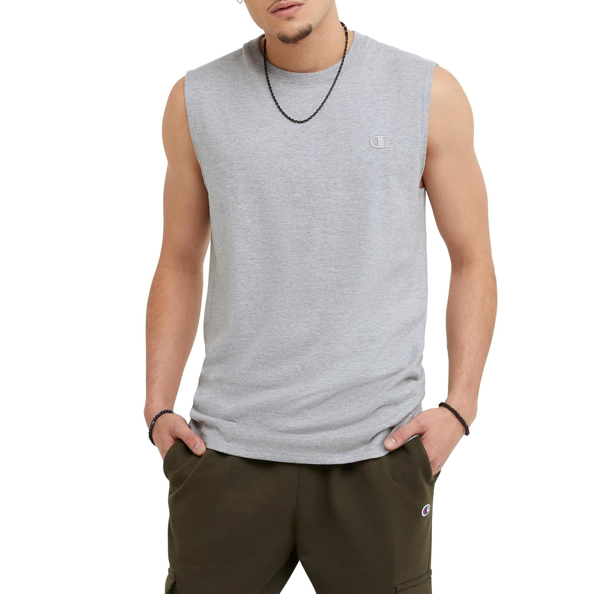Champion Playera Muscular de Algodón para Hombre - Oxford Gray - Logotipo C - G