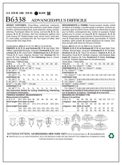 BUTTERICK PATTERNS B6338 Corsés y Faldas con Dobladillo Curvado, A5 (6-8-10-12-14)