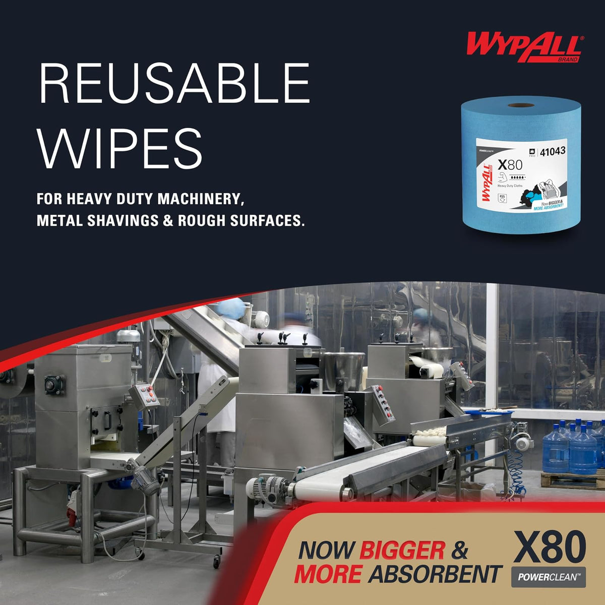 WypAll Power Clean X80 Paños Resistentes 41043 | Azul, 475 hojas/rollo, 1 rollo/estuche, 12.4 x 12.2 pulgadas