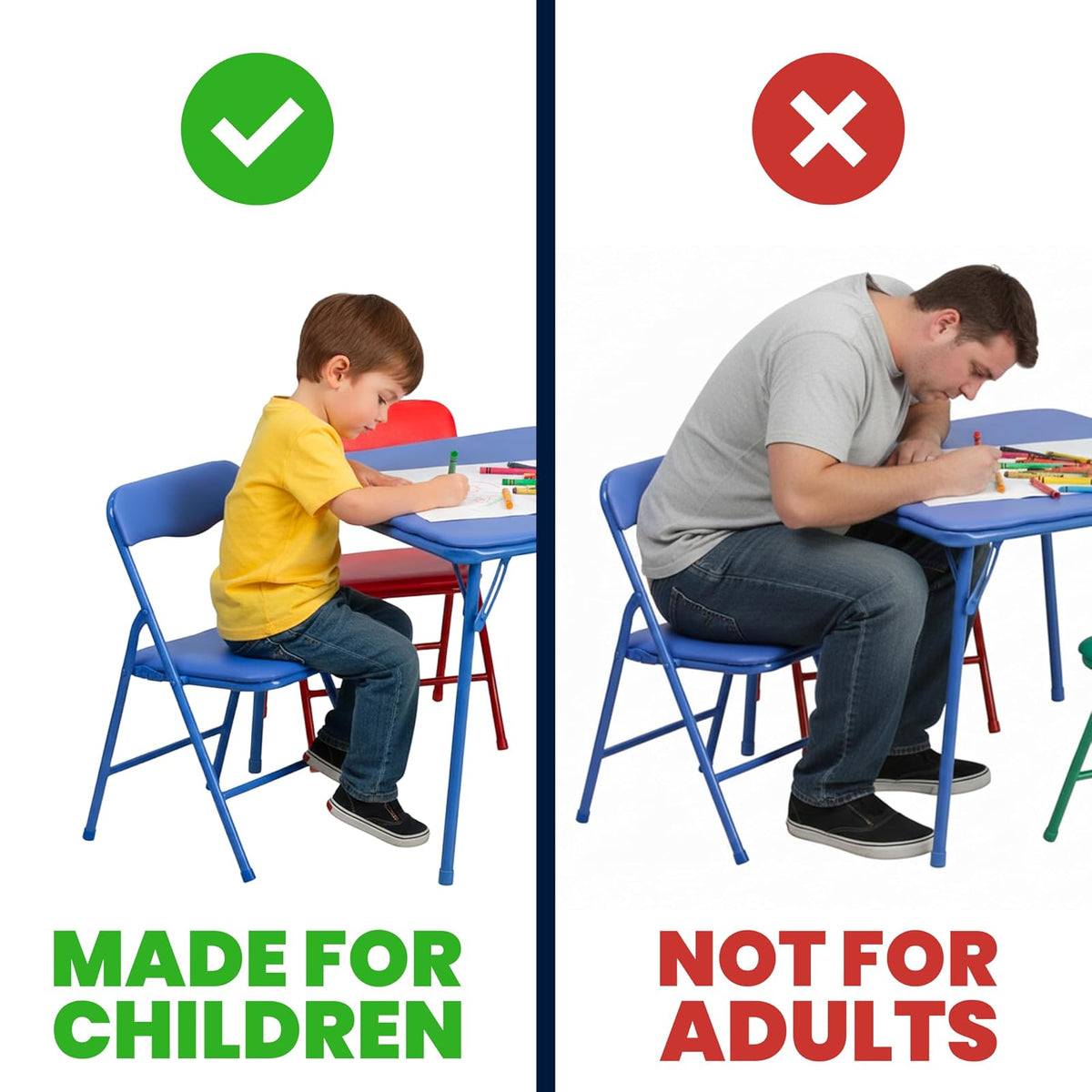 Flash Furniture Kids Blue Folding Table, 24" D x 24" W x 20.25" H | Parte superior acolchada de vinilo, patas de bloqueo con revestimiento de polvo, guardería