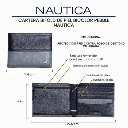 Nautica Pebble portafolios de piel bicolor