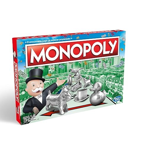 Hasbro Gaming Monopoly - Juego de Mesa de Negociar Propiedades con Bandeja de Almacenamiento y Tokens Grandes para 2 a 6 Jugadores a Partir de 8 años