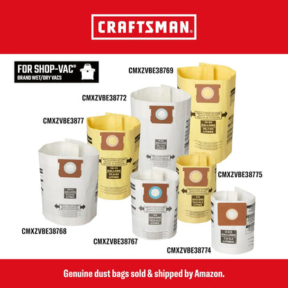CRAFTSMAN CMXZVBE38772 - Bolsas de recogida de polvo de uso general para la mayoría de aspiradoras de tienda de 15 a 22 galones, recoge solo escombros secos, reduce el tiempo de limpieza, paquete de 3