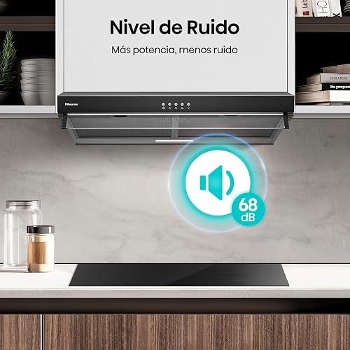 Hisense HUH701BS-Campana de Cocina,76cm, 3 Velocidades, Acero Inoxidable | Extracción, Nivel de Ruido, Recirculación, Iluminación LED, Diseño de Campana Telescópica, Filtro de Grasa Lavable