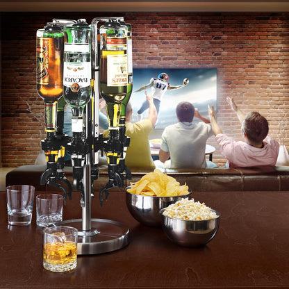OGGI - Dispensador de licor giratorio profesional de 6 botellas, acero inoxidable