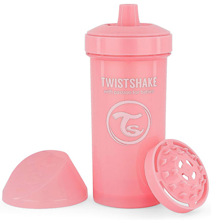 Twistshake Kid Cup Vaso de Aprendizaje para Beber con Antiderrame Boquilla y Mezclador de Frutas 360 ml, Taza de Entrenamiento para Sorber para Bebés, Sin BPA, 12+ Meses | Rosa