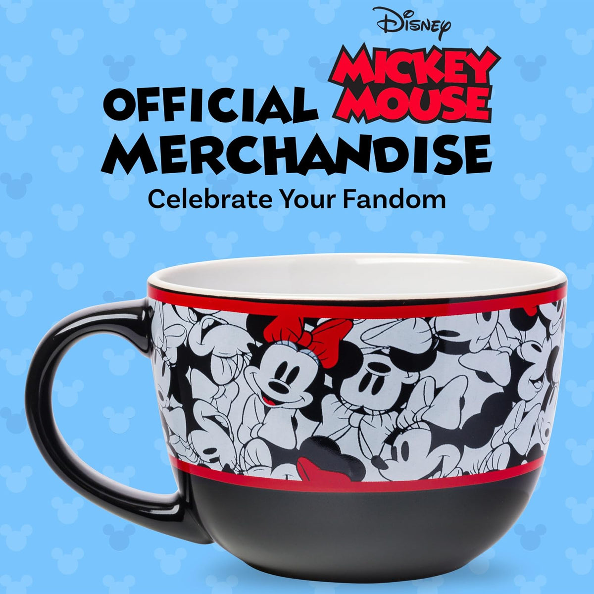Silver Buffalo Disney's Minnie Mouse Rocks The Dots All Over Faces - Taza de cerámica (24 onzas, 24), color blanco y rojo