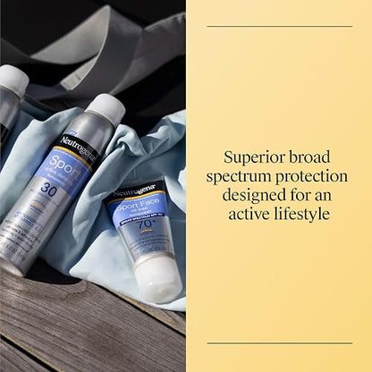 Neutrogena - Protector solar en loción sin aceite para rostro deportivo con SPF 70+ de amplio espectro, protector solar activo resistente al sudor y al agua, 2.5 onzas líquidas
