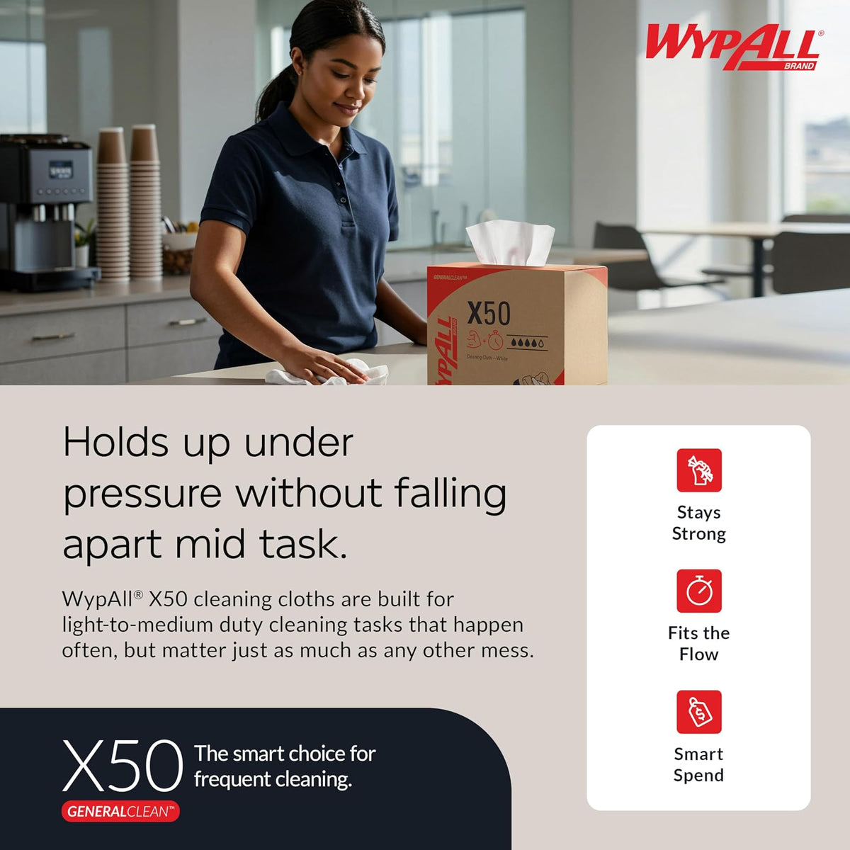 Wypall 35015 X50 Cloths, Jumbo Roll, 9 4/5 x 13 2/5, White