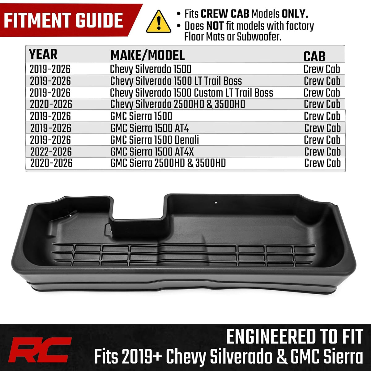 Rough Country - Almacenamiento bajo asiento para 19-22 1500 | 20-22 2500HD/3500HD - RC09051A