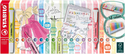 STABILO swing cool, estuche con 18 marcatextos surtidos 8 neón y 10 pastel | Juego de computadora 18er, Leucht, colores pastel