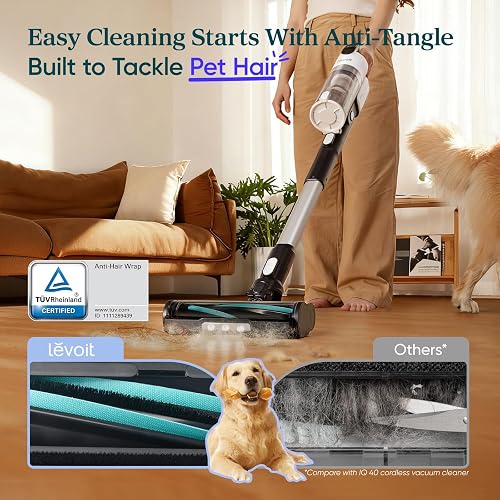 Levoit Aspiradora Inalámbrica LVAC-200 | Resistente a enredos, hasta 50 minutos, recargable, ligera, versátil para alfombras, piso duro, pelo de mascotas