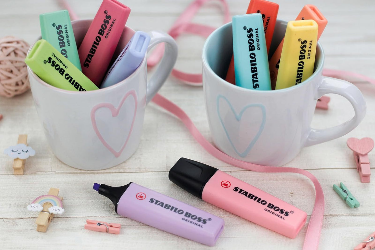 STABILO Highlighter BOSS Original Pastel - Paquete de 10 - Amarillo lechoso | Pack de 10 unidades, amarillo polvoriento