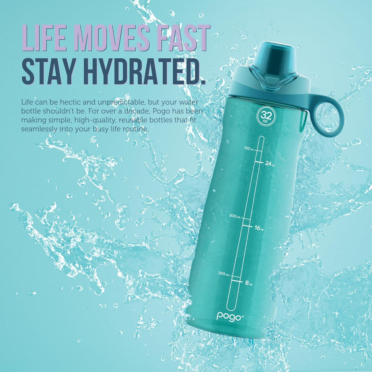 Pogo Botella de Agua con Tapa deslizable, de plástico sin BPA, 532.32 ml
