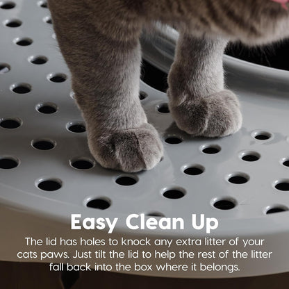 IRIS USA Caja de Arena Gato Entrada Superior, Cubierta, Pala, Negro/Gris | Ideal para gatos de interior, entrada superior, caja con tapa, interior espacioso y diseño resistente para mascotas