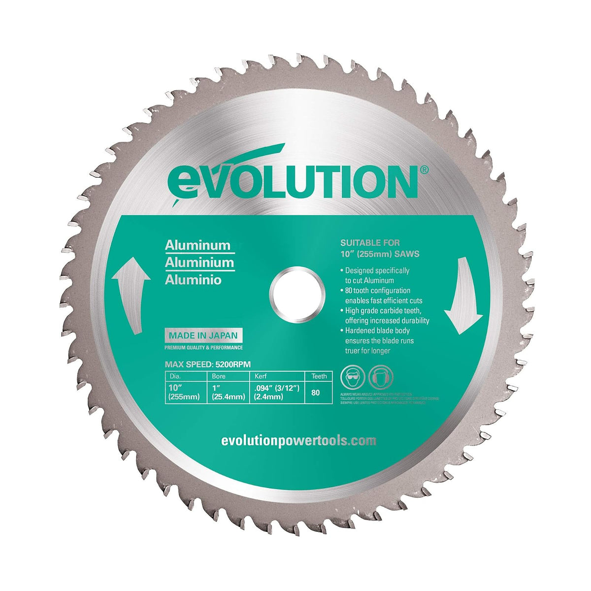 Evolution Power Tools Hoja de Sierra para Corte de Metal - 255 mm - Aluminium