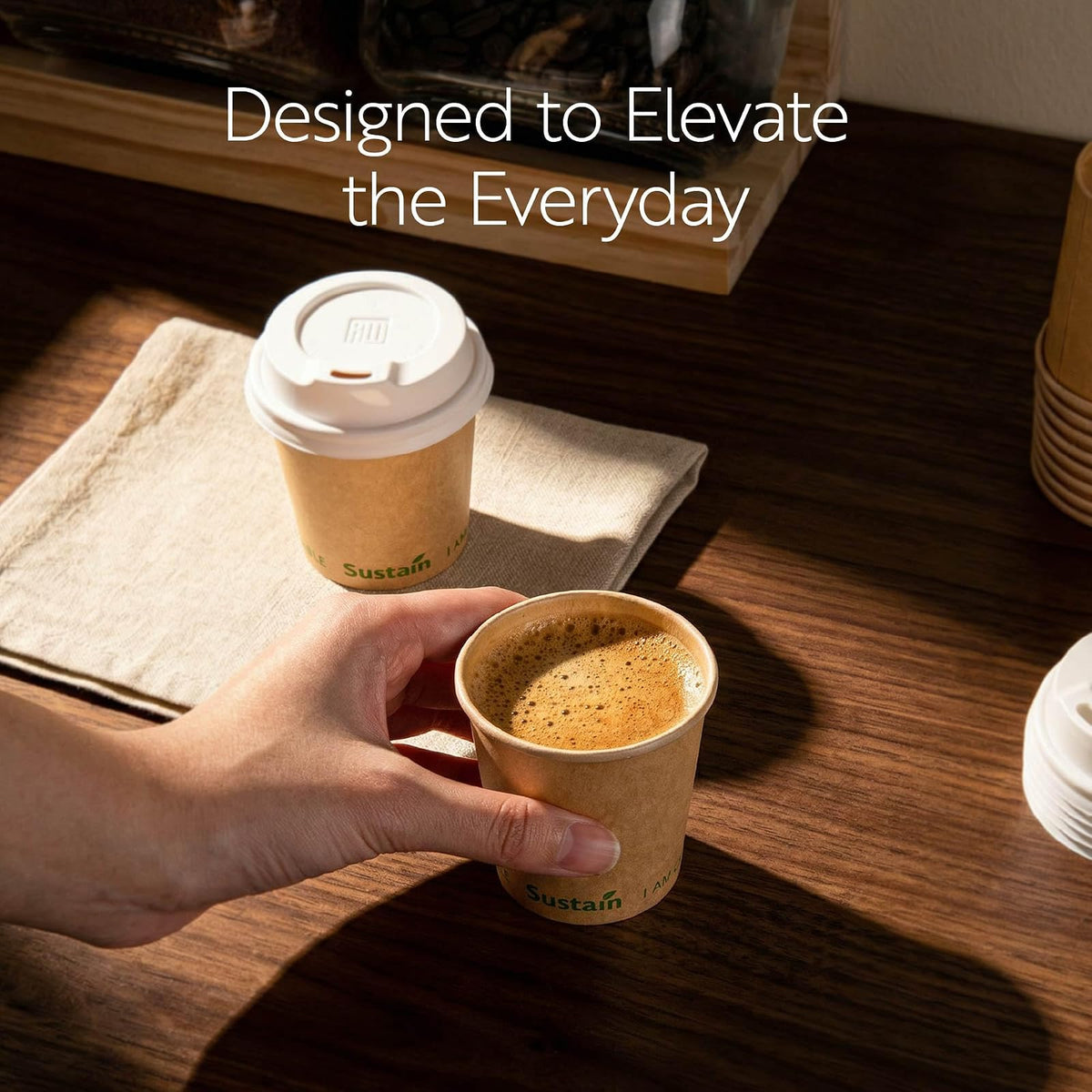 Restaurantware Sustain - Tazas calientes de 4 onzas, 50 tazas de café de una sola pared, tapas se venden por separado, revestimiento de PLA a prueba de fugas, taza de papel kraft compostable, tolera