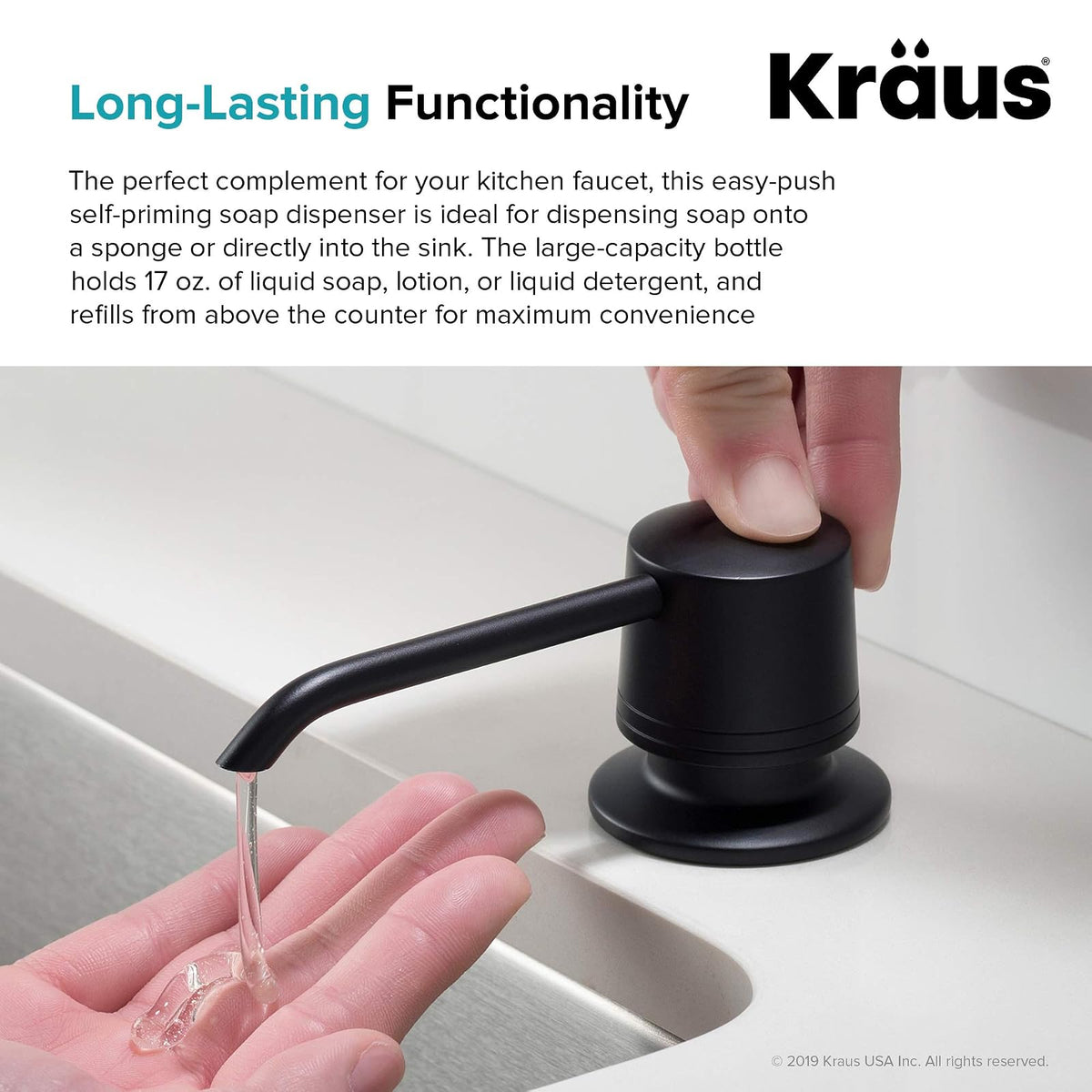 Kraus Dispensador de jabón y loción de Cocina en Negro Mate, KSD-31MB