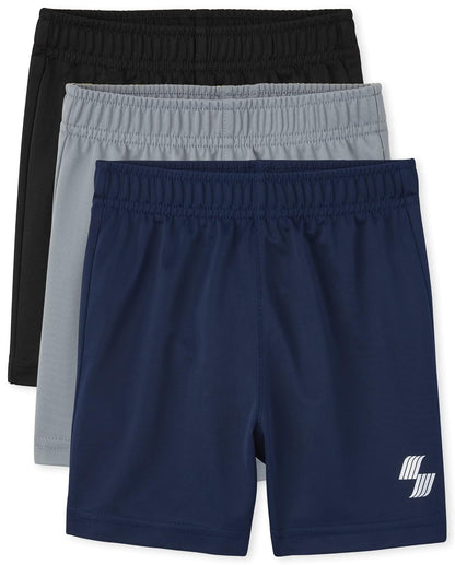 The Children's Place Pantalón Corto Deportivo para Niño, Paquete de 3 - 4 Años - Paquete de 3 unidades, gris aleta - hielo negro