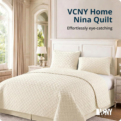 VCNY Home - Colcha Nina Full Queen en relieve nia-qlt-fuqu-in-bl de Victoria Classics, casual, marfil, 1, 1
