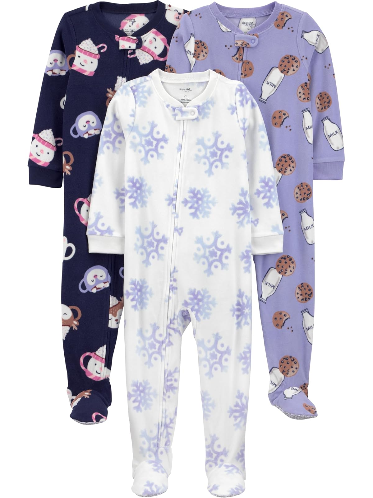 Simple Joys by Carter's 3-pack Loose Fit Flame Resistant Fleece Footed Pajamas Durmientes para bebés y niños pequeños Bebé-Niñas