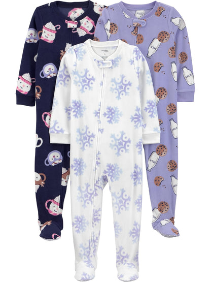Simple Joys by Carter's 3-pack Loose Fit Flame Resistant Fleece Footed Pajamas Durmientes para bebés y niños pequeños Bebé-Niñas