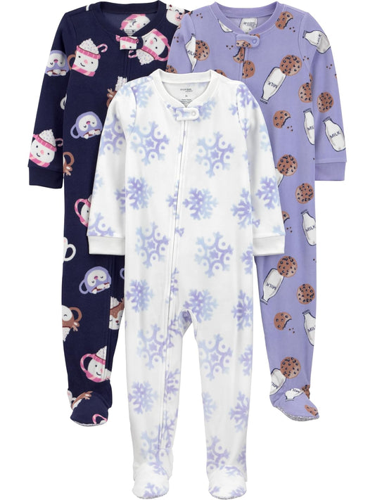 Simple Joys by Carter's 3-pack Loose Fit Flame Resistant Fleece Footed Pajamas Durmientes para bebés y niños pequeños Bebé-Niñas