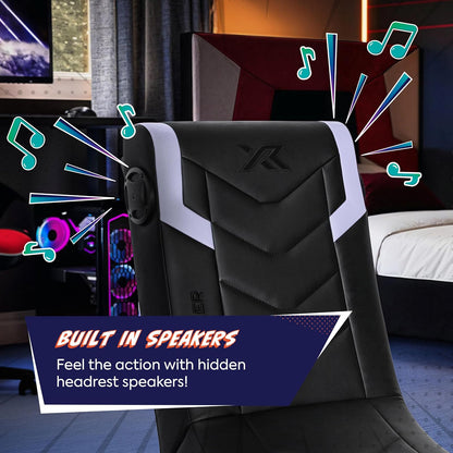 X Rocker Eclipse - Silla de Piso para Videojuegos con Altavoces incorporados, Bluetooth inalámbrico, Plegable, Piel Vegano, 300 Libras máximo, Exclusivo de , Negro y Plateado