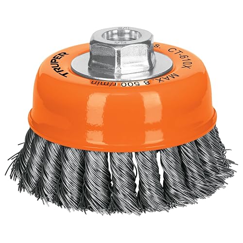 Truper CT-610X, Carda copa, alambre trenzado grueso, 4x5/8", para esmeril - 5 - 8 - 11 - Trenzado grueso