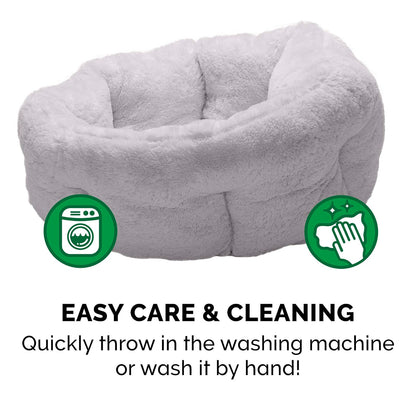 Furhaven 20" Round Small Dog Bed Hi Lo Self-Warming Luxury Plush Faux Fur Cuddler, Washable - Gray, Small