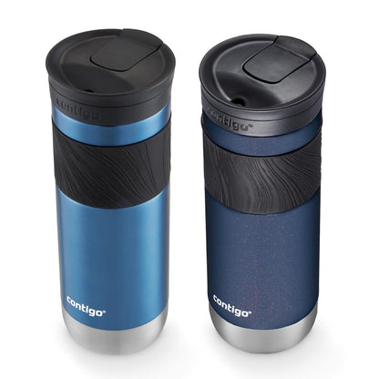 Contigo SNAPSEAL - Taza de viaje de acero inoxidable con agarre (20 oz), color azul maíz transparente satinado y bayas medianoche