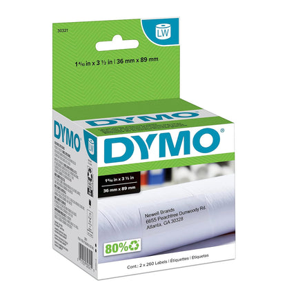 DYMO LW Large Mailing Address Labels for LabelWriter Label Printers, White, 1-4/10'' x 3-1/2'', Large, 2 rolls of 260