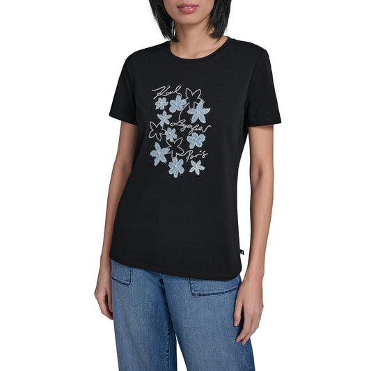 Karl Lagerfeld - Playera de Manga Corta con Cuello Redondo para Mujer