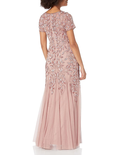 Adrianna Papell Women's Floral Beaded Godet Gown Dress