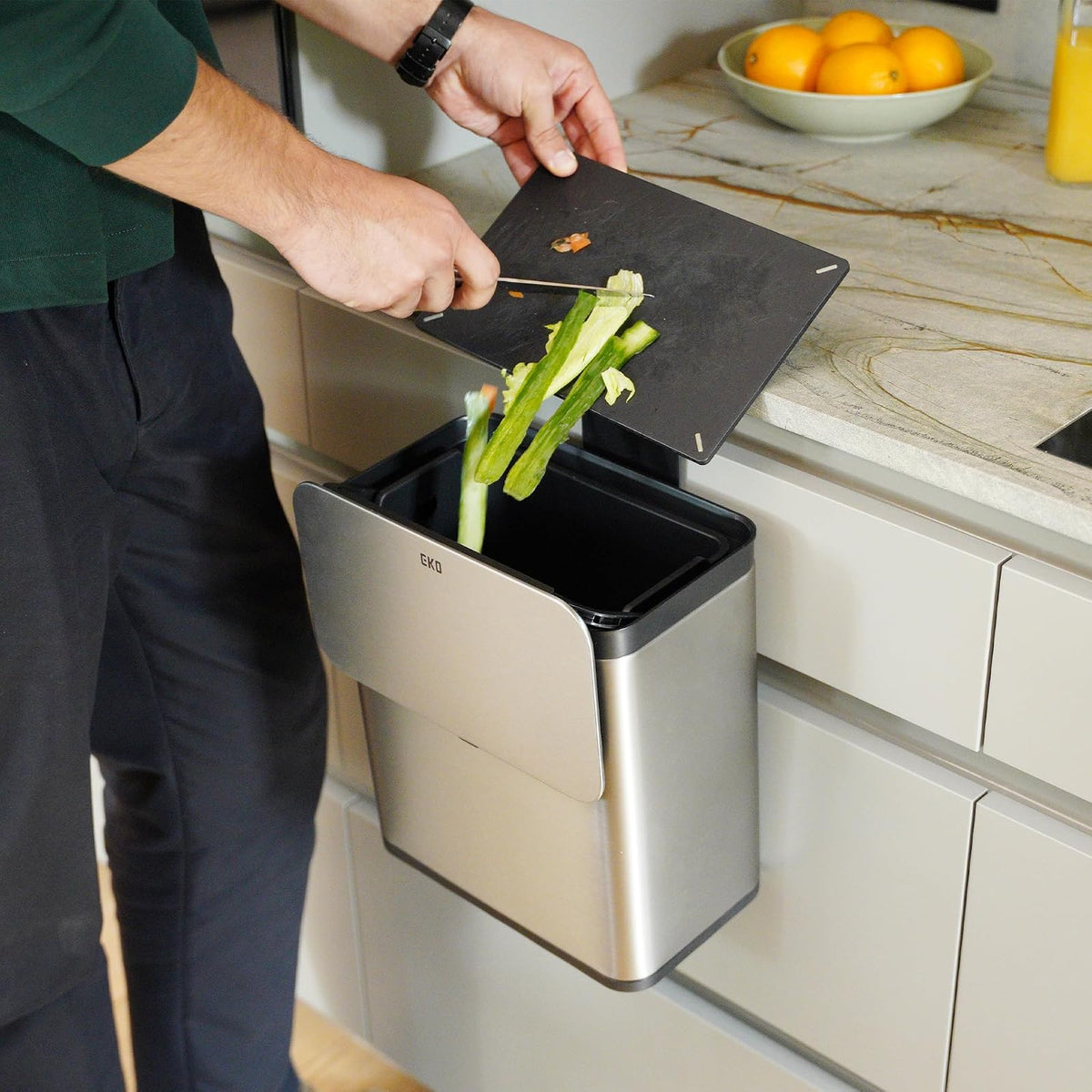 EKO Cubo de Compostaje para Cocina de 7 L, Acero Inoxidable, con Cubeta Interior Extraíble y Compartimento para Desodorizante, Contenedor 2 en 1 para Encimera