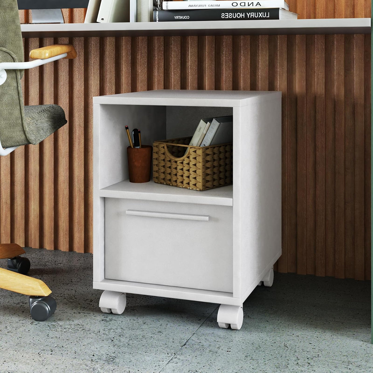 Midtown Concept Mesa Lateral de Noche, Mesita Auxiliar de Madera, Estilo Minimalista, Color Blanco
