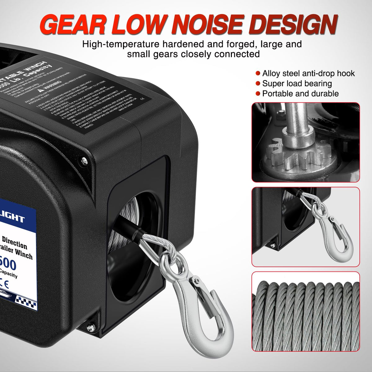 Nilight - Cabrestante eléctrico portátil de 3500 libras, cabrestante marino de 12 V DC con control remoto y manivela de mano con funcionamiento de rueda última intervensión, impermeable, reversible