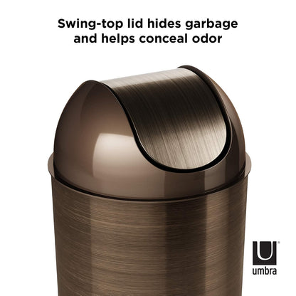 Umbra Mezzo Bote de Basura de Acero con Tapa Oscilante, Ideal para Baño, Oficina y Recámara, 9L, Bronce