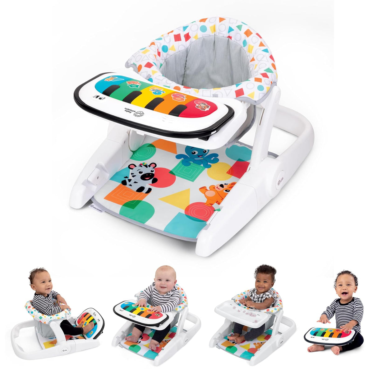 Baby Einstein Asiento de piso 4 en 1 Kickin' Tunes para Bebé, más de 50 melodías y frases, aprendizaje de colores y formas en 4 idiomas, 2 posiciones, piano desmontable, Unisex, a partir de 4 meses