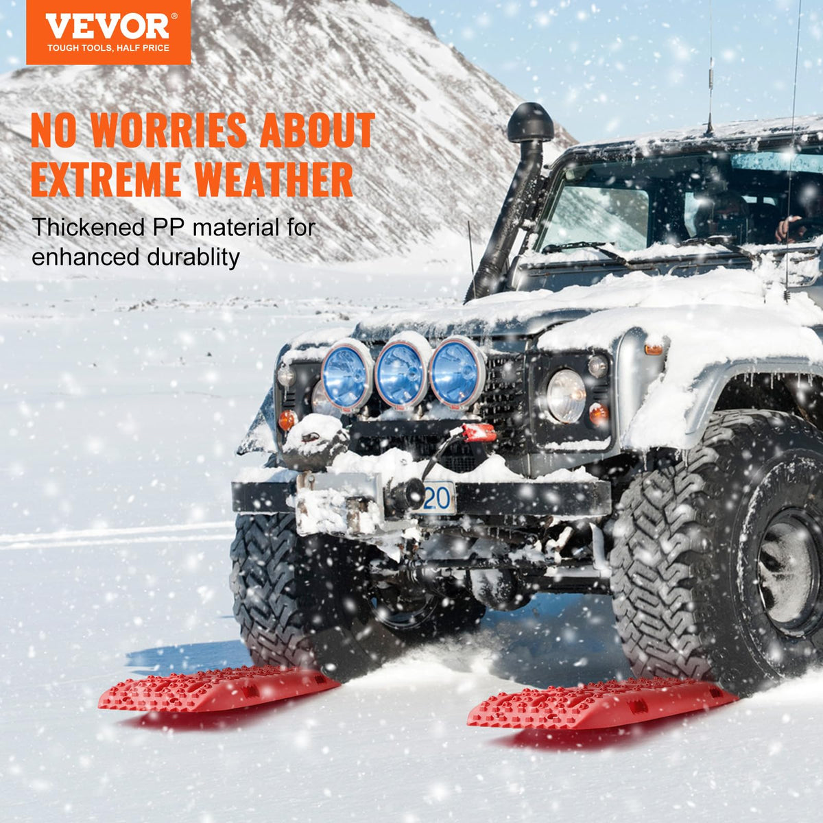 VEVOR Placa de Aterrizaje de PP 10 T Estera de Tracción para Todoterreno/Automóvil/Pick-up/SUV/RV Tabla de Recuperación de Arena y Lodo de Nieve Bolsa de Almacenamiento, Larga, Roja, 2 Piezas