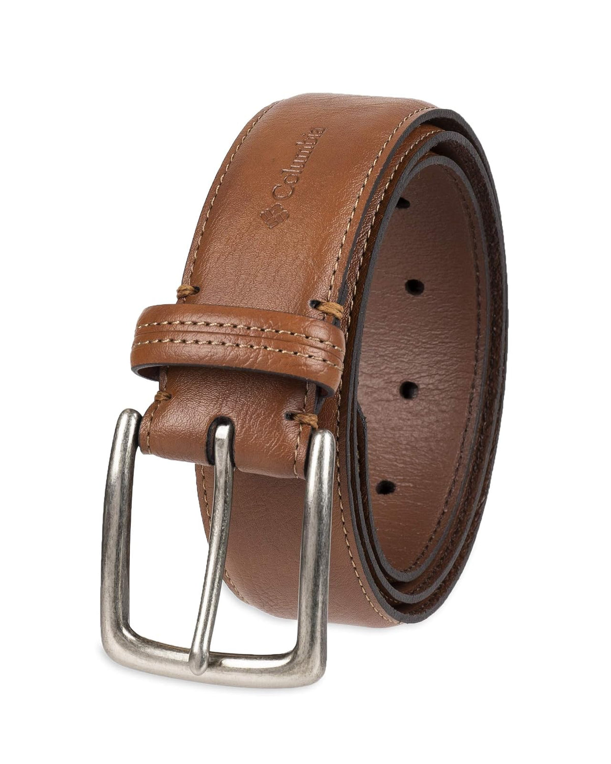 Columbia Estilo Trinity - Cinturón de piel para hombre, para vaqueros, hebilla plateada