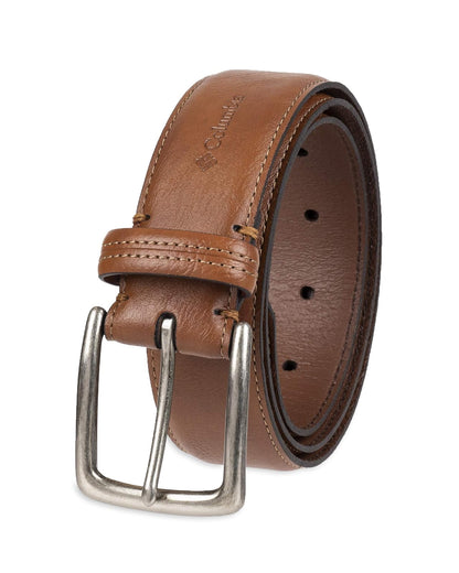 Columbia Estilo Trinity - Cinturón de piel para hombre, para vaqueros, hebilla plateada