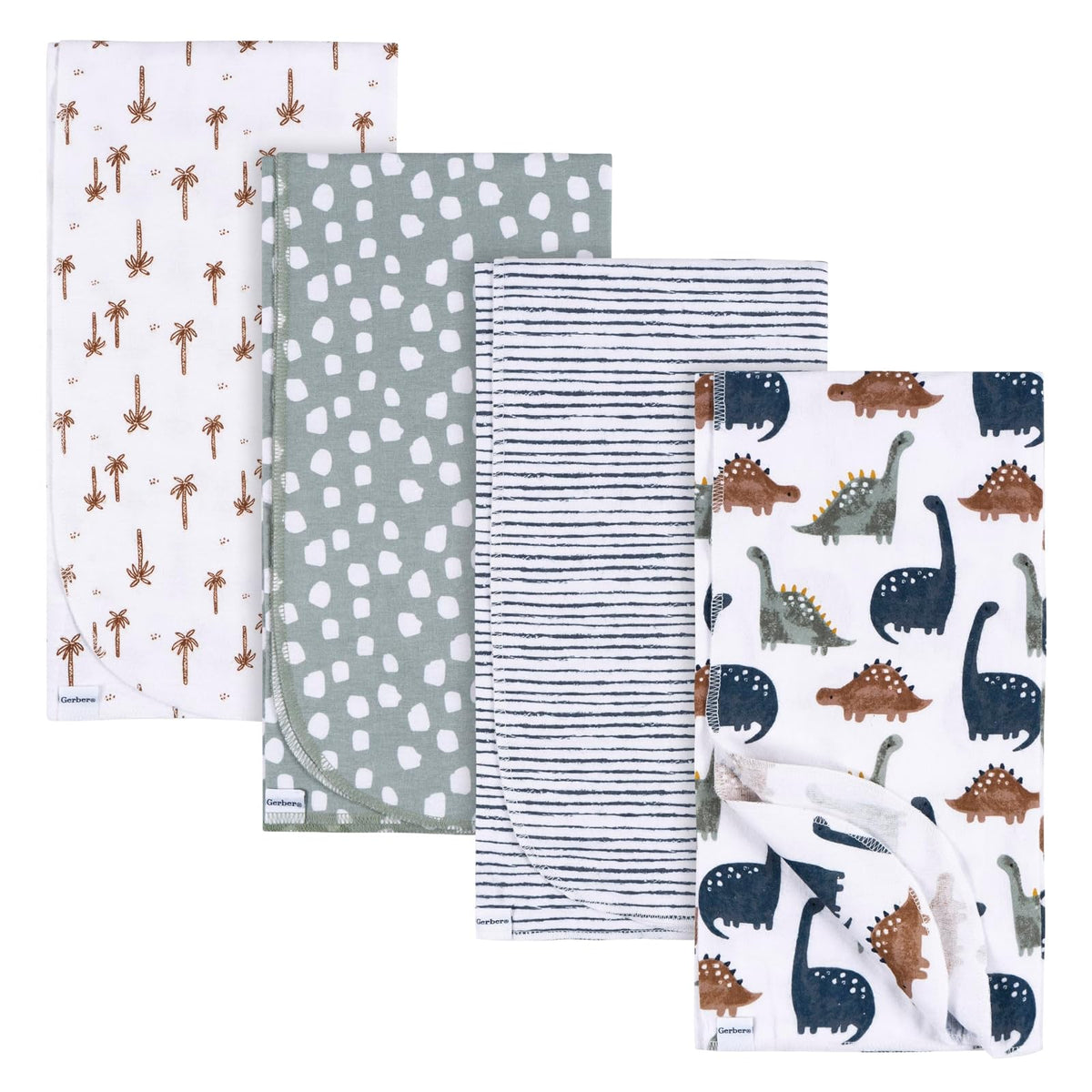 Gerber Mantas Receptoras de Franela 100% Algodón, 30x30 Pulgadas, Paquete de 4 - Una talla - Dino Time