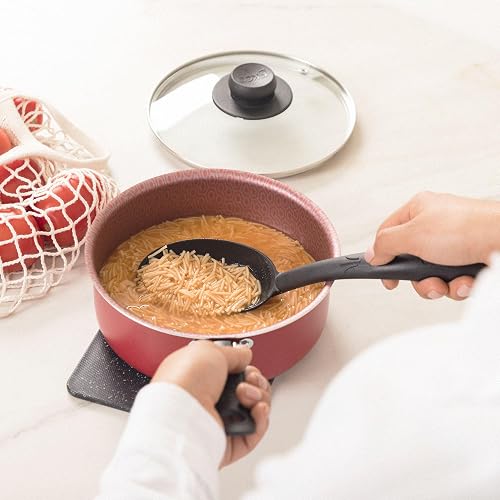 Ekco | Cazo con Tapa Classic Aluminio Antiadherente Geothermic Rojo 18cm | Tapa de vidrio, Fácil limpieza, Libre de PFOA, Cocción uniforme, Mango resistente, Baquelita aislante