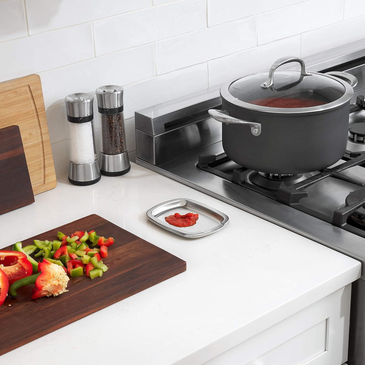 Oxo 13245300 Portacuchara Acero Inox/Silicón, 15 cm, Multicolor