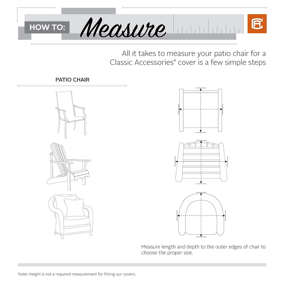 Classic Accessories - Funda para Silla de Patio de 26 Pulgadas, Resistente al Agua, con Respaldo Alto, Fundas para sillas para Exteriores