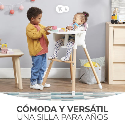 Kinderkraft SIENNA Silla alta, Periquera, Trona bebé, Portatil, Ergonómica, Fácil de limpiar, Patas de Madera, Bandeja Extraíble, para niños, 6 Meses - 5 años, Rosa
